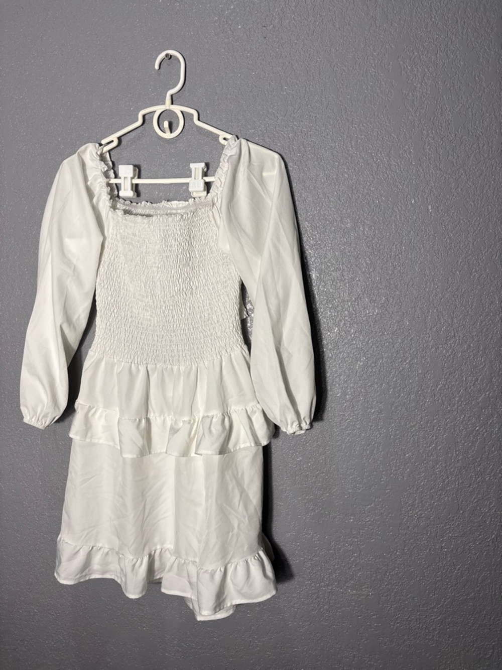 Girls White Smocked Ruffle Dress